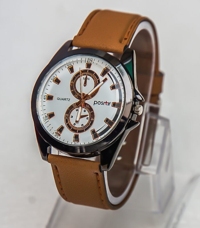Quartz For Men's with dark brown leather strap