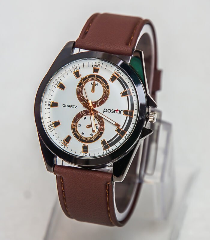 Quartz For Men's with light brown leather strap